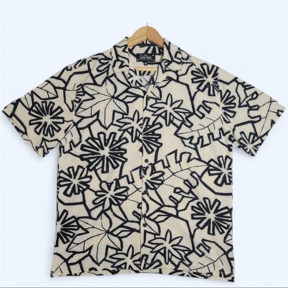 Black and Cream Hawaiian Shirt